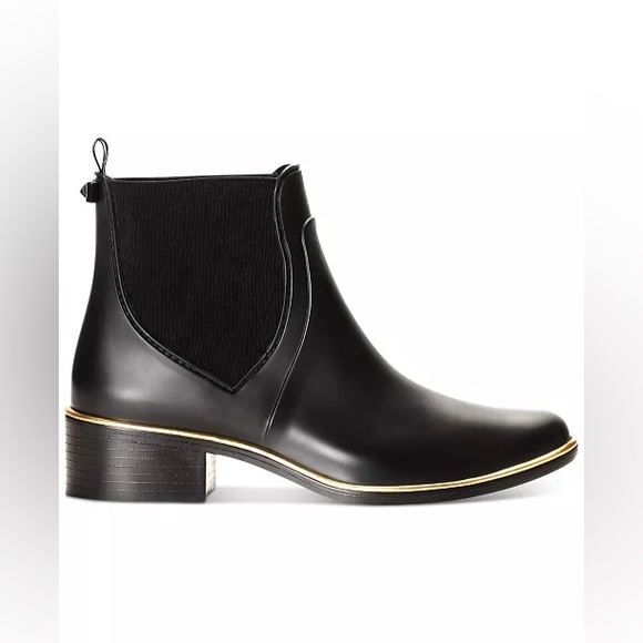 Kate Spade New York Women's Black Gold Rubber Rain Bootie Size 7 NEW - Picture 1 of 5